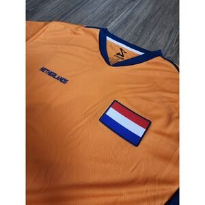 Striker Netherlands Soccer Jersey Mens Small Gameday Orange Navy Blue V-Neck NWT